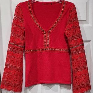 Boston Proper Top Whit Lace Sleeves Size: S